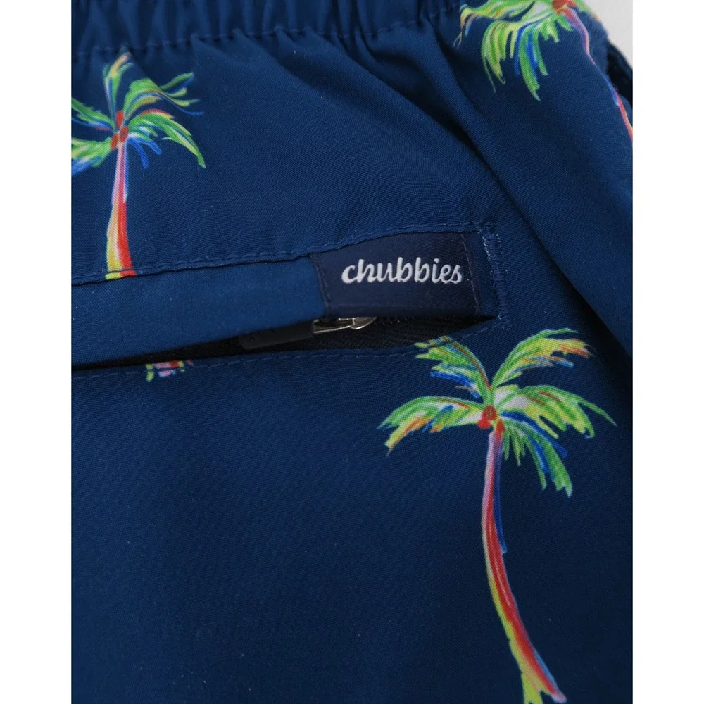 Chubbies Mens Navy Rainbow Palm Tree Swim Trunks 5.5 Inch Inseam Large
